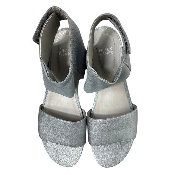 Eileen Fisher Spree Sport Platform Sandal Gray Silver Size 8.5 Leather Upper - Picture 11 of 13